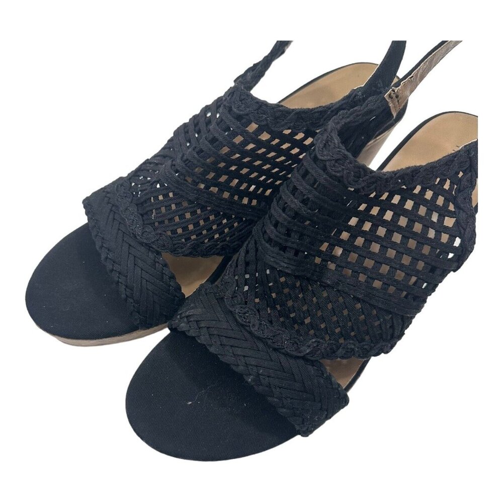 Maurices Harmony Women SZ 11 Black Fabric Strappy Platform Wedge Heels Casual - Picture 2 of 12